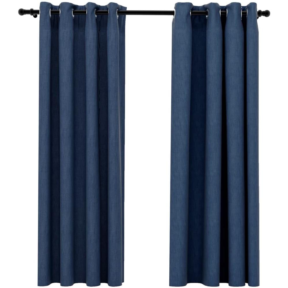 Tende Oscuranti Effetto Lino Con Occhielli 2 Pz Blu 140x175 Cm - Foto 2