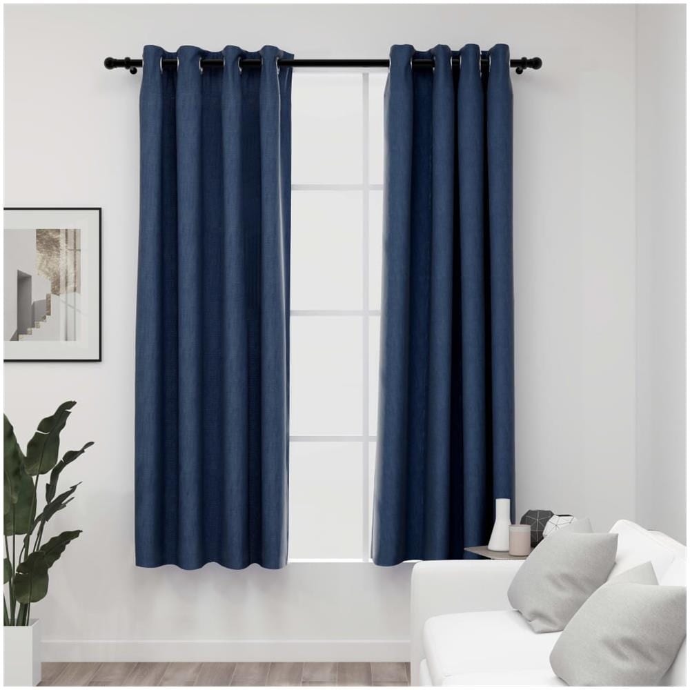 Tende Oscuranti Effetto Lino Con Occhielli 2 Pz Blu 140x175 Cm - Foto 1