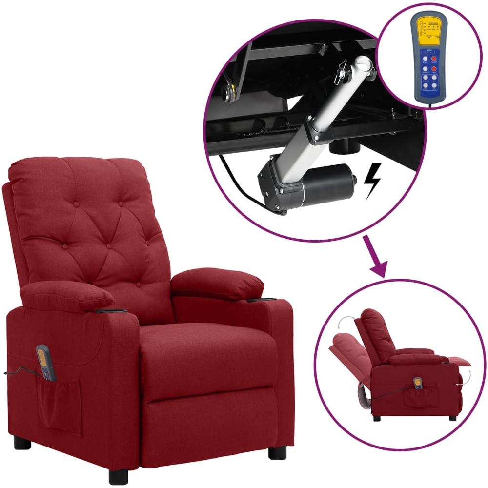 Poltrona Alzapersona Massaggio Reclinabile Rosso Vino Tessuto - Foto 1