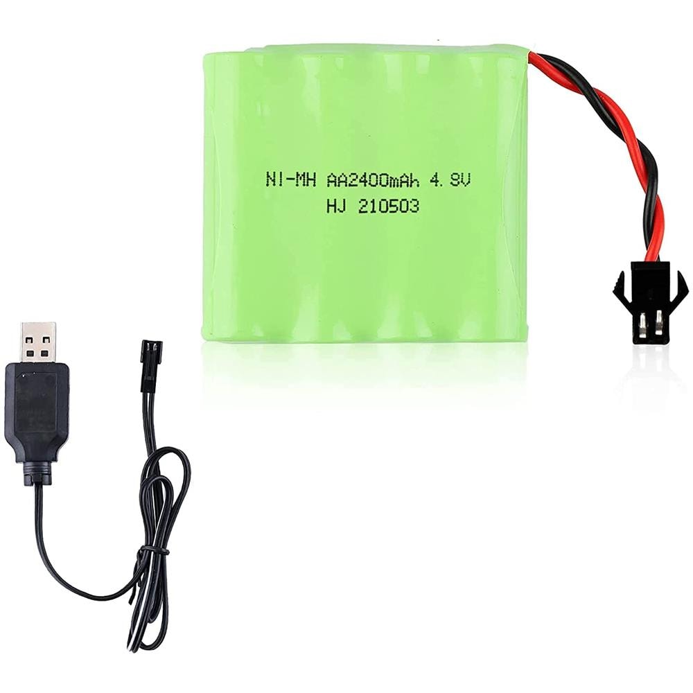 1 Pezzo Batteria Ricaricabile 4.8v Ni-mh 2400 Mah Per Controllo Remoto Auto + Cavo Carica Usb - Foto 1