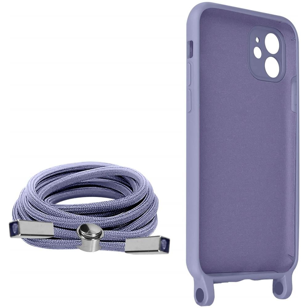 Cover Semirigida Per Iphone 11 Cordino Nylon 80 Cm Viola Chiaro - Foto 5