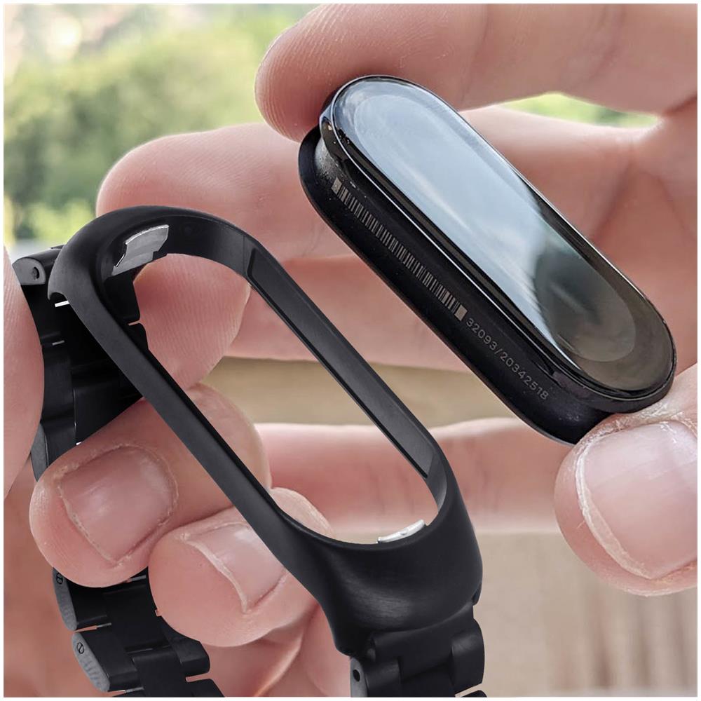 Cinturino Per Xiaomi Mi Band 6 Et5 Maglie In Acciaio Chiusura A Farfalla Nero - Foto 2