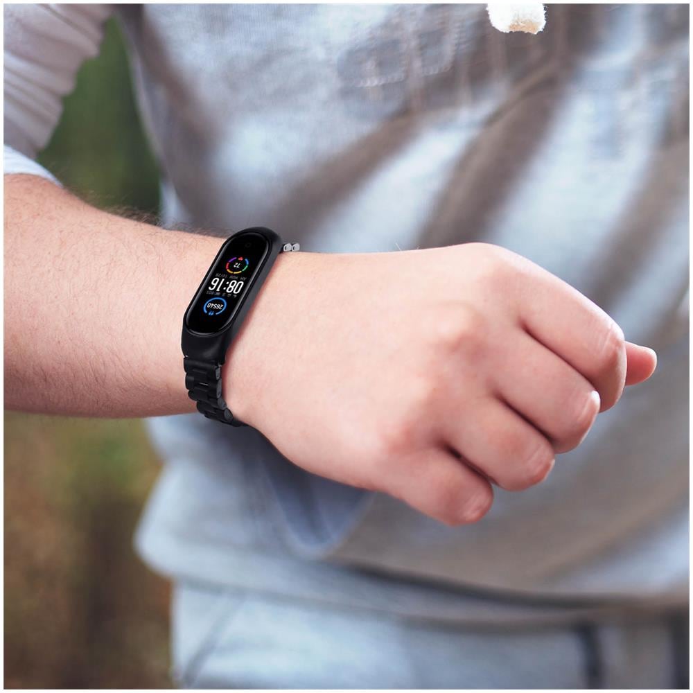 Cinturino Per Xiaomi Mi Band 6 Et5 Maglie In Acciaio Chiusura A Farfalla Nero - Foto 5