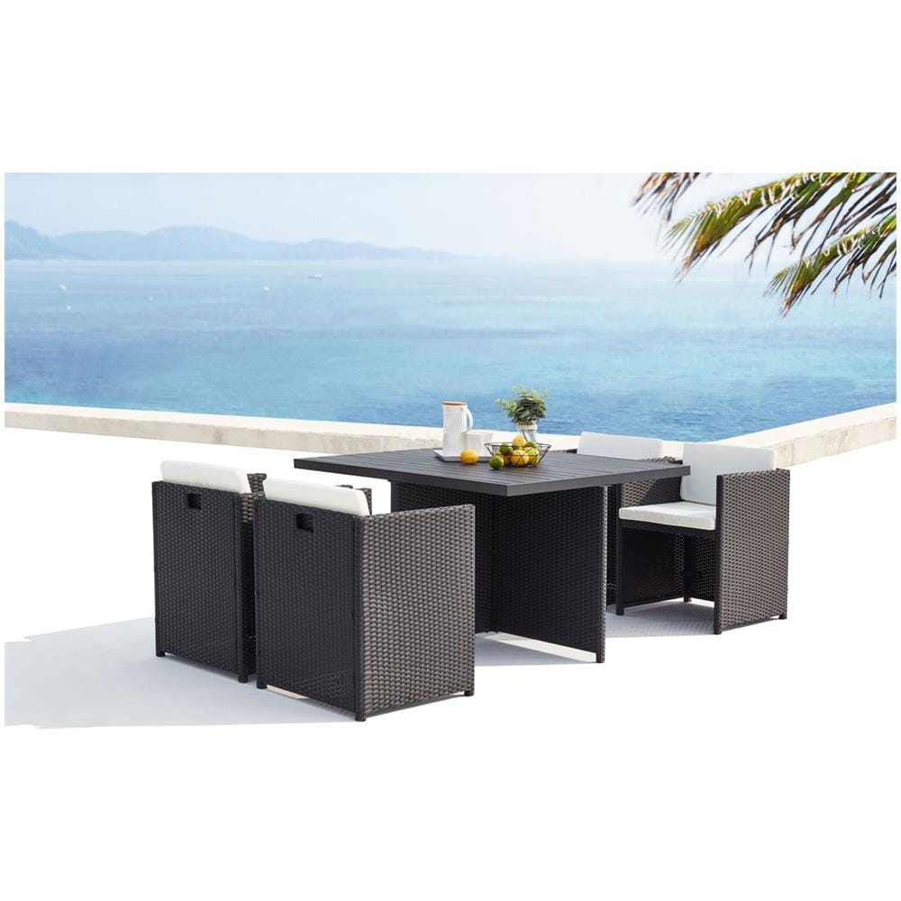 Salotto Da Giardino A Incasso 4 Posti Resina Intrecciata Nero/bianco Sunset - Foto 4