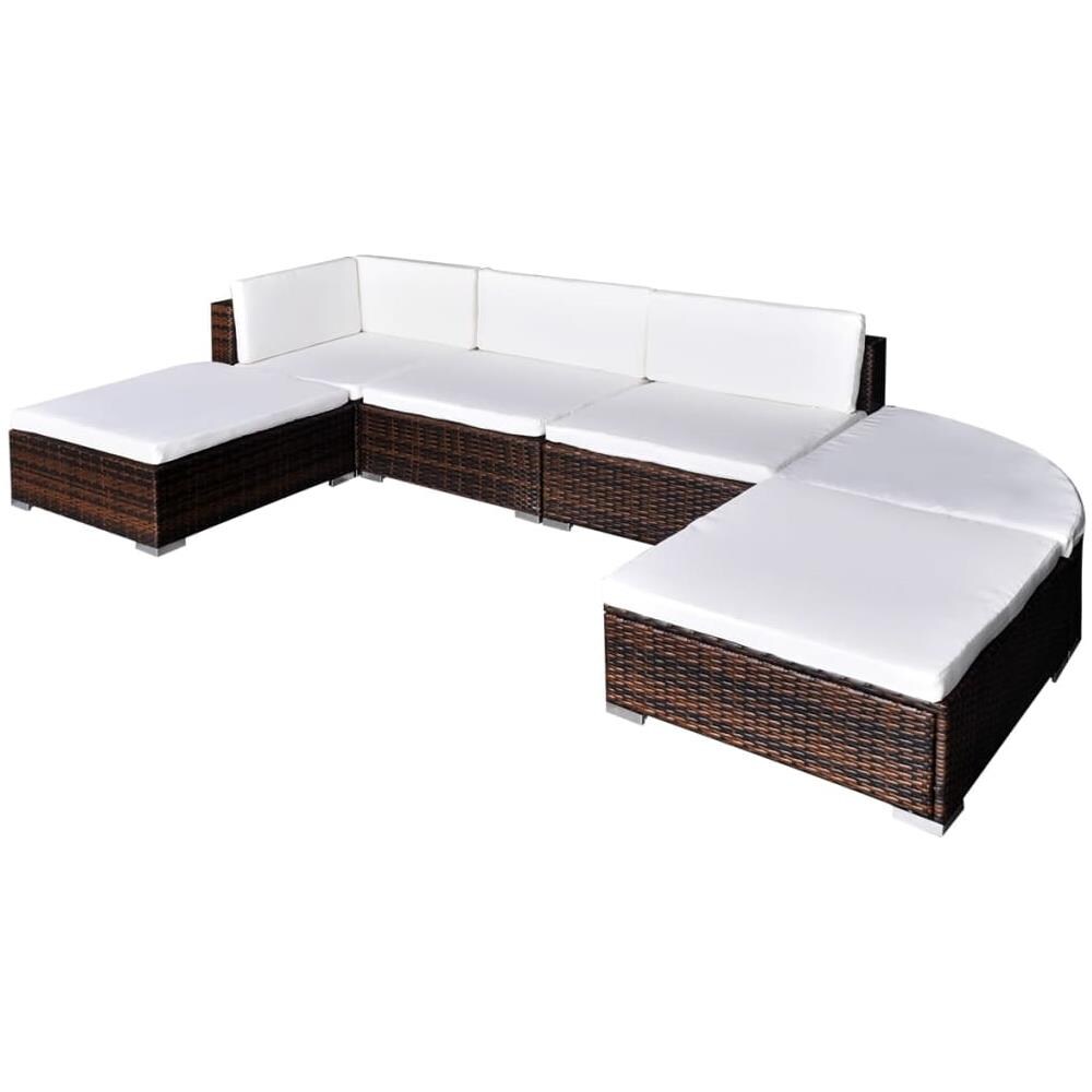 Set Divani Da Giardino 6 Pz Con Cuscini In Polyrattan Marrone - Foto 1