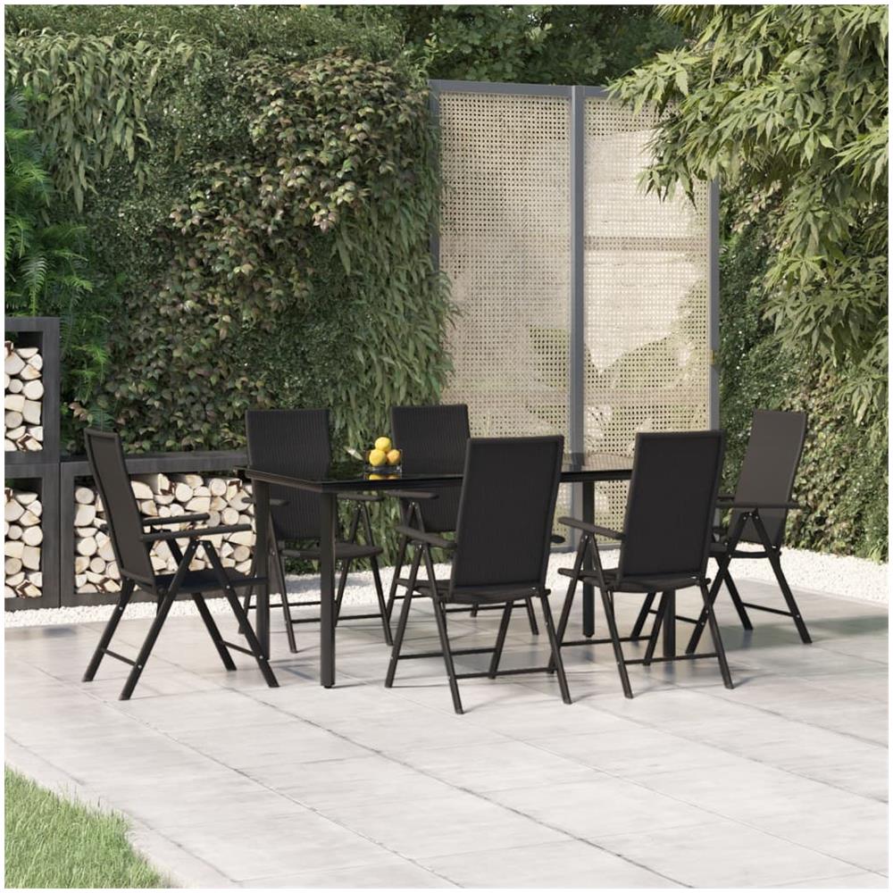 Set Da Pranzo Da Giardino 7 Pz Nero In Polyrattan - Foto 1