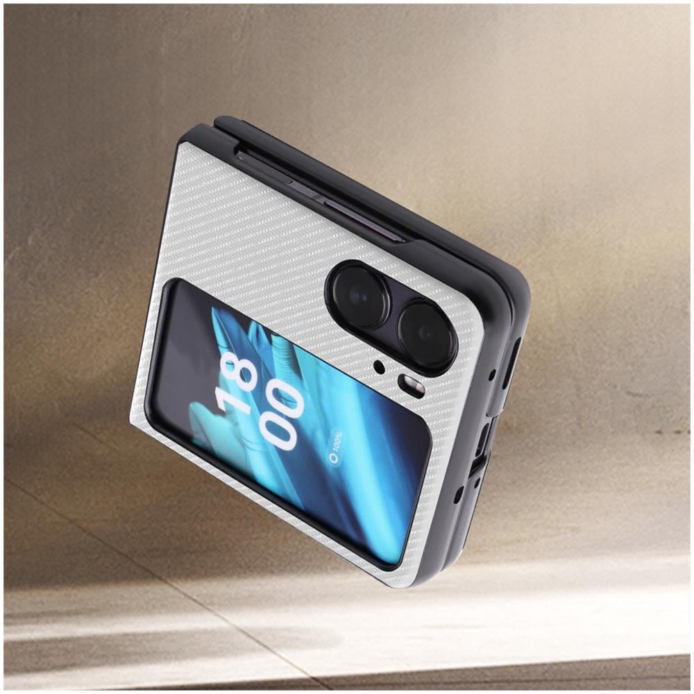 Cover Per Oppo Find N2 Flip Effetto Fibra Di Carbonio Design 2 Parti Bianca - Foto 2