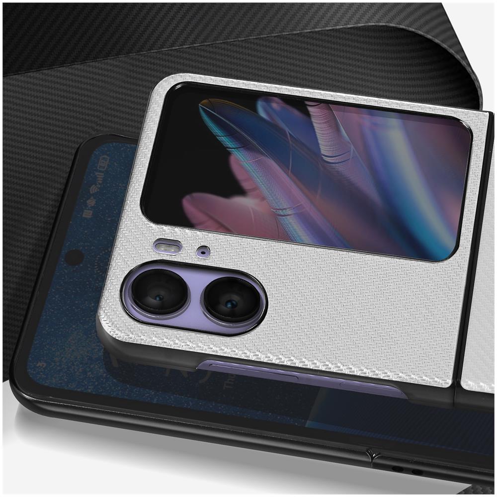 Cover Per Oppo Find N2 Flip Effetto Fibra Di Carbonio Design 2 Parti Bianca - Foto 5