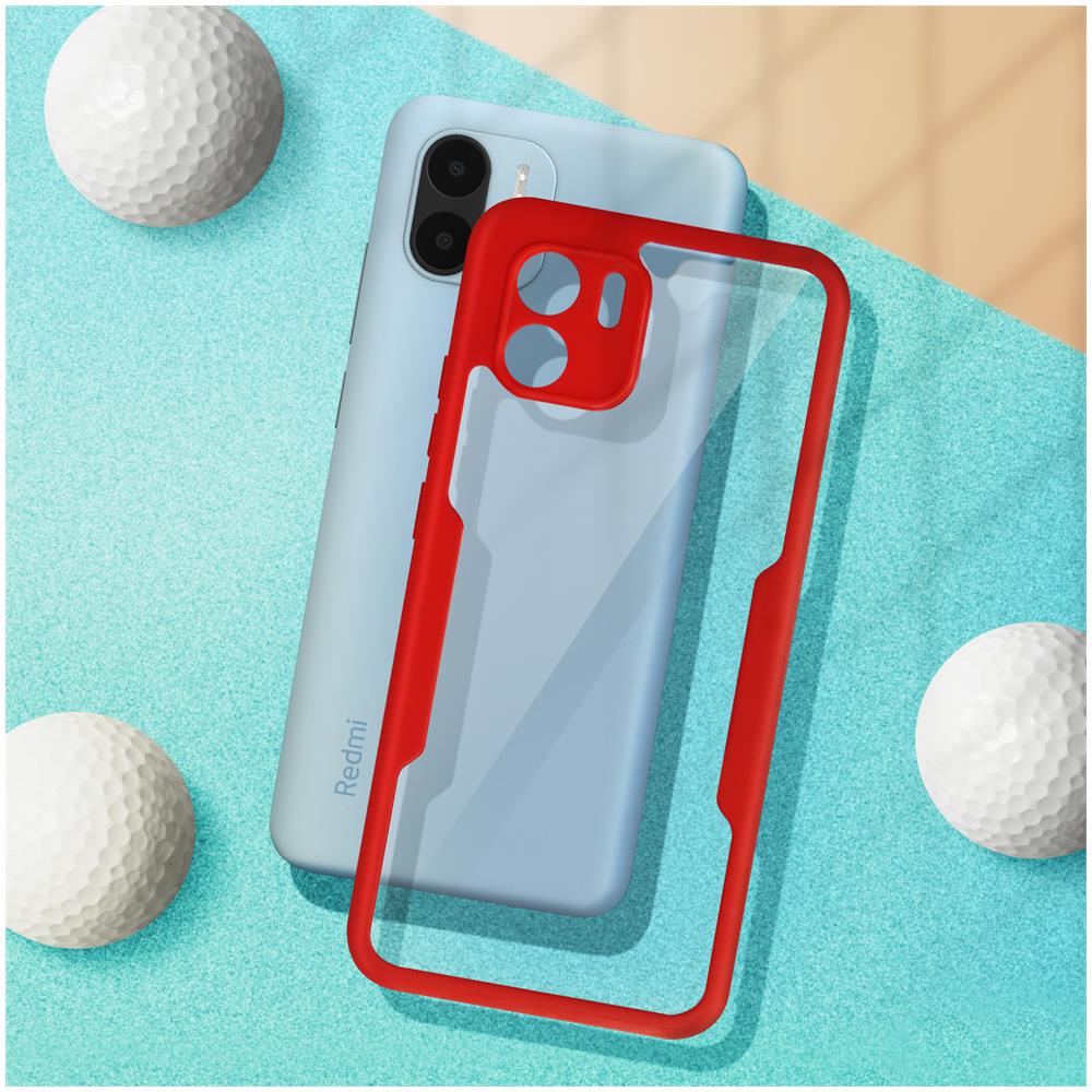 Cover Xiaomi Redmi A1 E Redmi A2 Retro Plexiglass Fronte Polimero Bordo Rosso - Foto 2