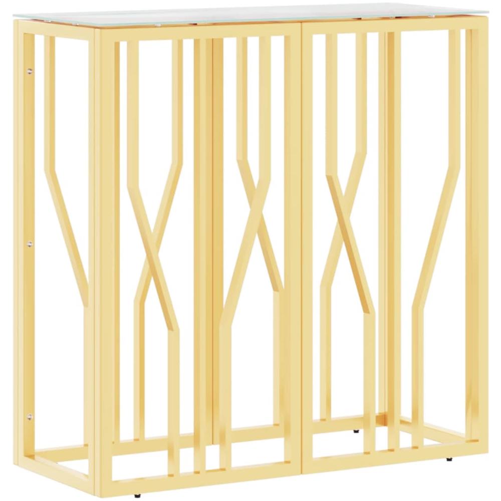 Tavolino Consolle Oro 70x30x70 Cm In Acciaio Inox E Vetro - Foto 2