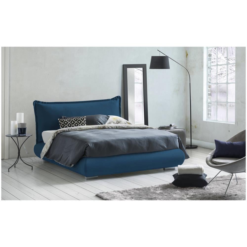 Letto Matrimoniale Ilenia, Letto Contenitore Con Rivestimento E Testata In Tessuto, 100% Made In Italy, Apertura Frontale, Adatto Per Materasso 160x190 Cm, Blu - Foto 1