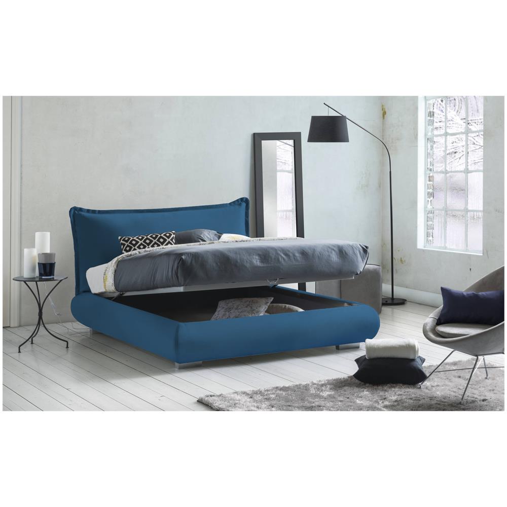 Letto Matrimoniale Ilenia, Letto Contenitore Con Rivestimento E Testata In Tessuto, 100% Made In Italy, Apertura Frontale, Adatto Per Materasso 160x190 Cm, Blu - Foto 2