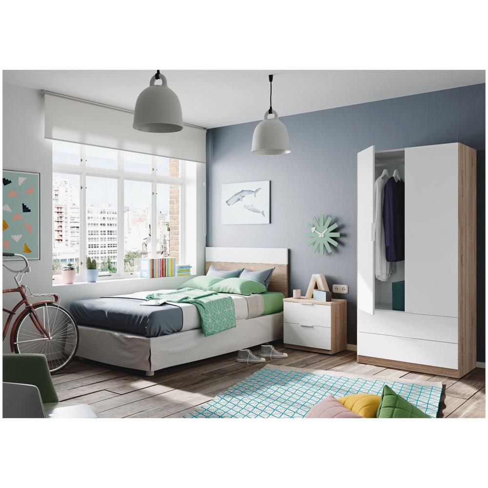 Guardaroba Worcester, Armadio Per Camera Da Letto A 2 Ante E 2 Cassetti, Mobile Con Barra Appendiabiti, 82x52h180 Cm, Bianco E Rovere - Foto 1