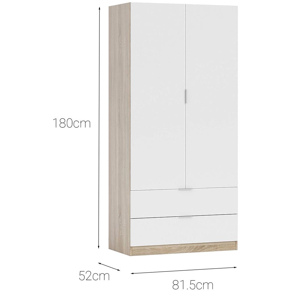 Guardaroba Worcester, Armadio Per Camera Da Letto A 2 Ante E 2 Cassetti, Mobile Con Barra Appendiabiti, 82x52h180 Cm, Bianco E Rovere - Foto 4