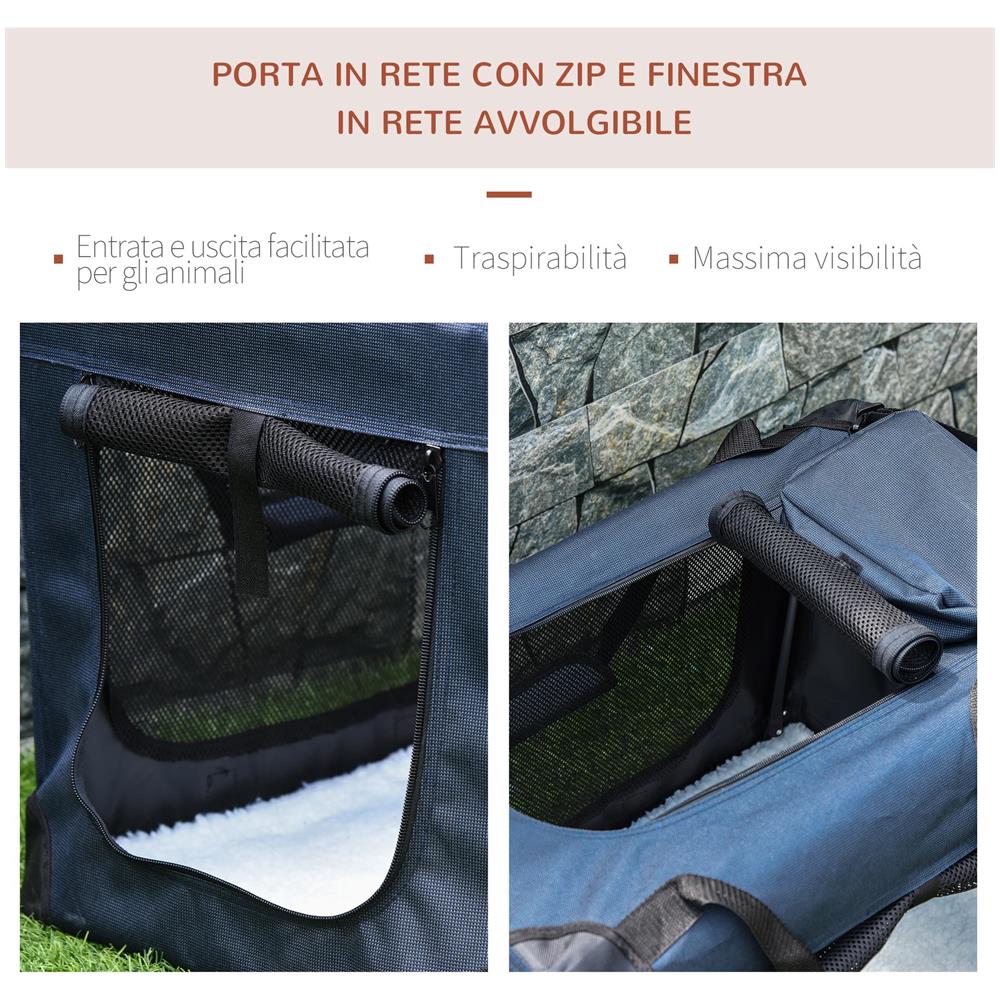 Borsa per Cani a 3 Ingressi con Cuscino e Sacche Portaoggetti, in Tessuto Oxford Blu e Metallo, 70x51x50 cm - Foto 6