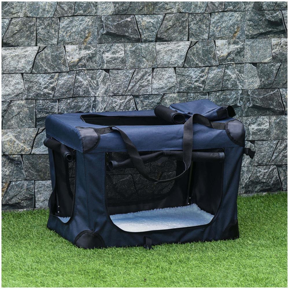 Borsa per Cani a 3 Ingressi con Cuscino e Sacche Portaoggetti, in Tessuto Oxford Blu e Metallo, 70x51x50 cm - Foto 2
