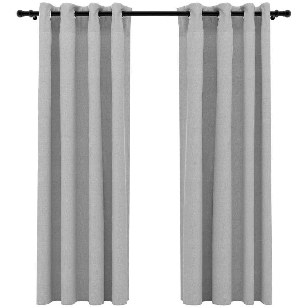 Tende Oscuranti Effetto Lino Con Occhielli 2pz 140x175cm Grigio - Foto 2