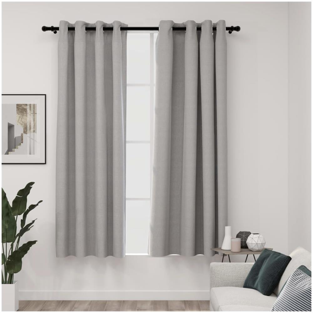Tende Oscuranti Effetto Lino Con Occhielli 2pz 140x175cm Grigio - Foto 1