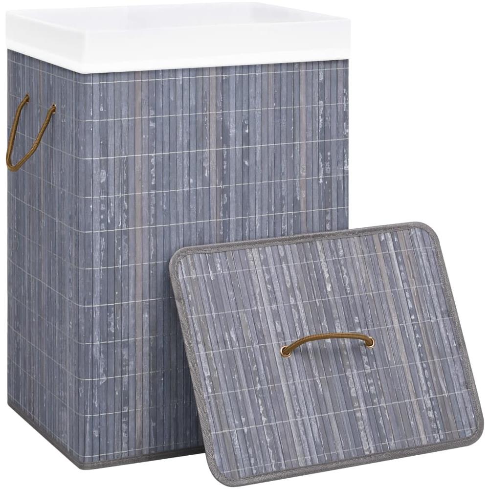 Cesto Portabiancheria in Bambù a Sezione Singola Grigio - Foto 2