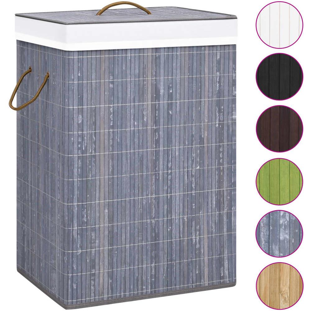 Cesto Portabiancheria in Bambù a Sezione Singola Grigio - Foto 3