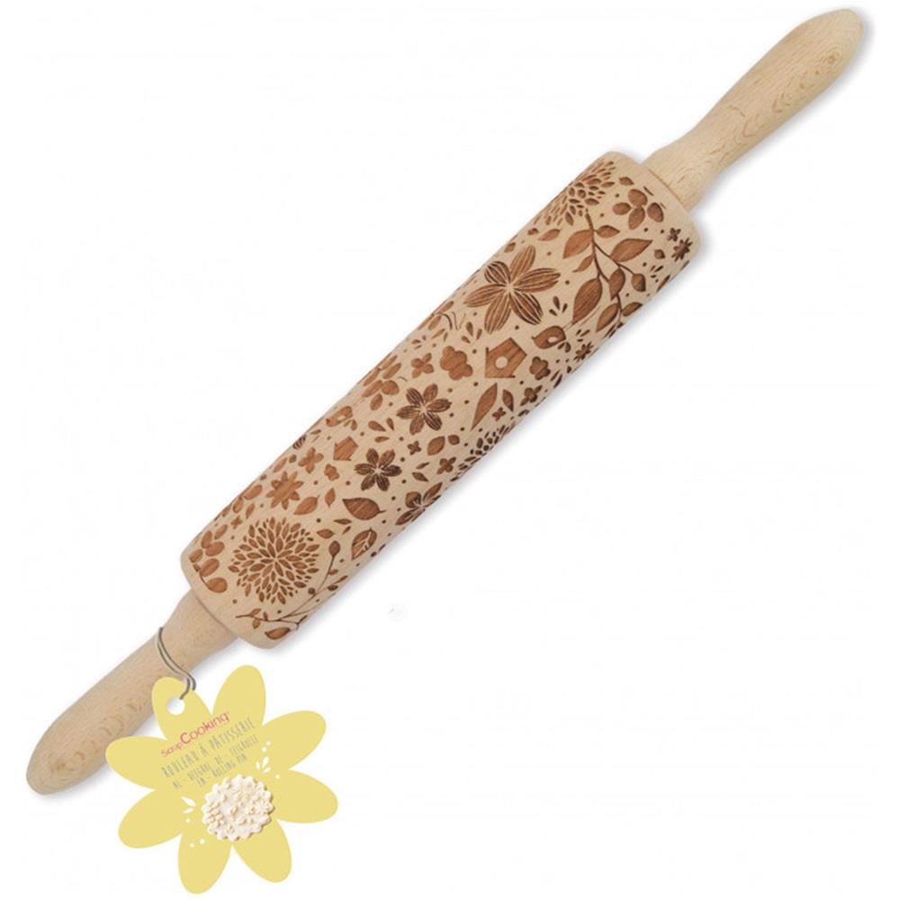 Rotolo Di Pasta Sfoglia In Legno Con Impronte Naturali - Foto 2