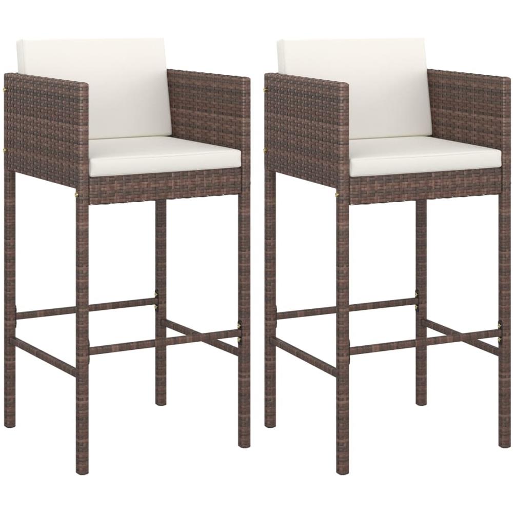 Sgabelli Da Bar Con Cuscini 2 Pz Marroni In Polyrattan - Foto 2