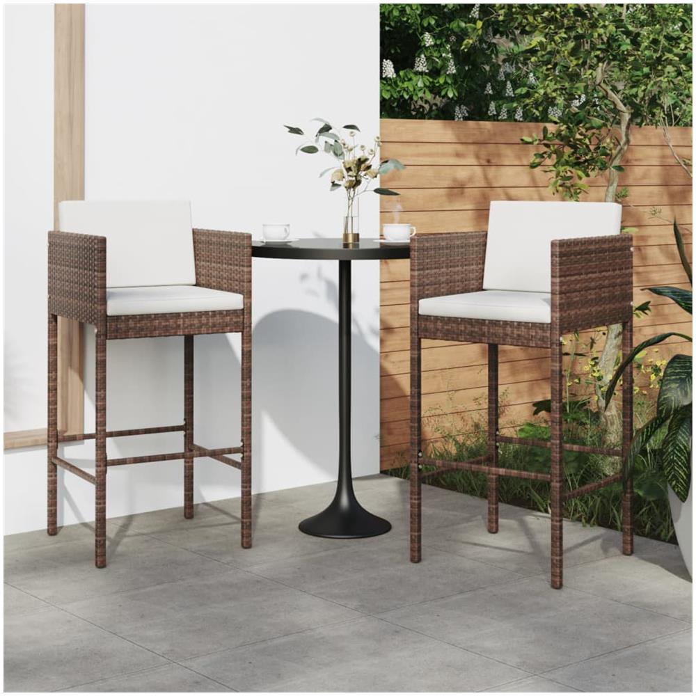 Sgabelli Da Bar Con Cuscini 2 Pz Marroni In Polyrattan - Foto 1
