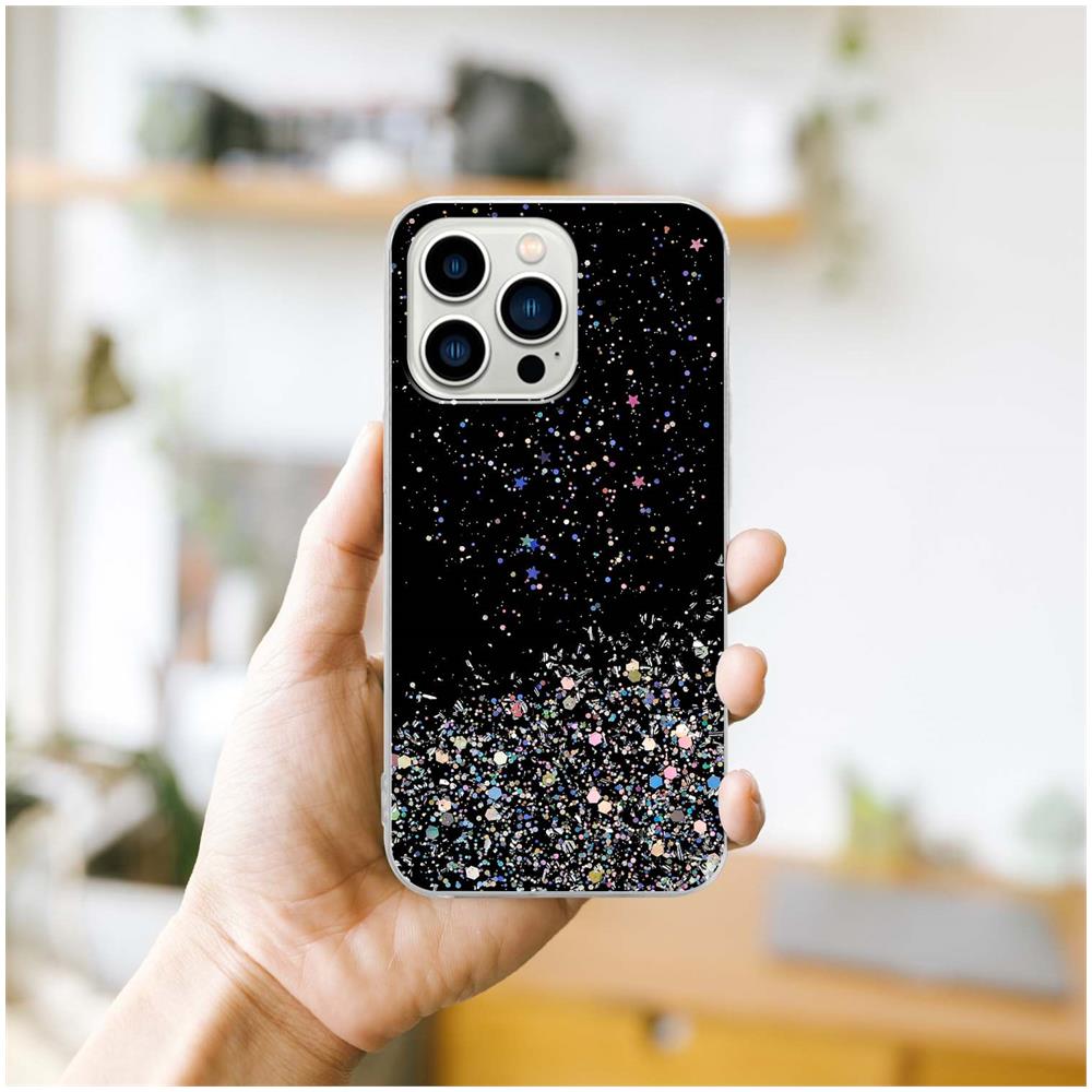 Custodia Compatibile Con Apple Iphone 13 Pro Max In Nero Con Glitter - Coperchio Protettivo In Silicone Tpu Flessibile Con Glitter Scintillanti - Foto 8