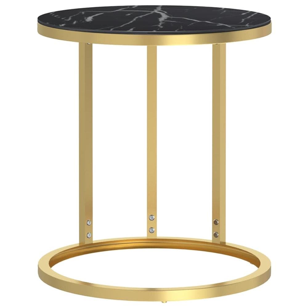 Tavolino Oro E Marmo Nero 45 Cm In Vetro Temperato - Foto 2