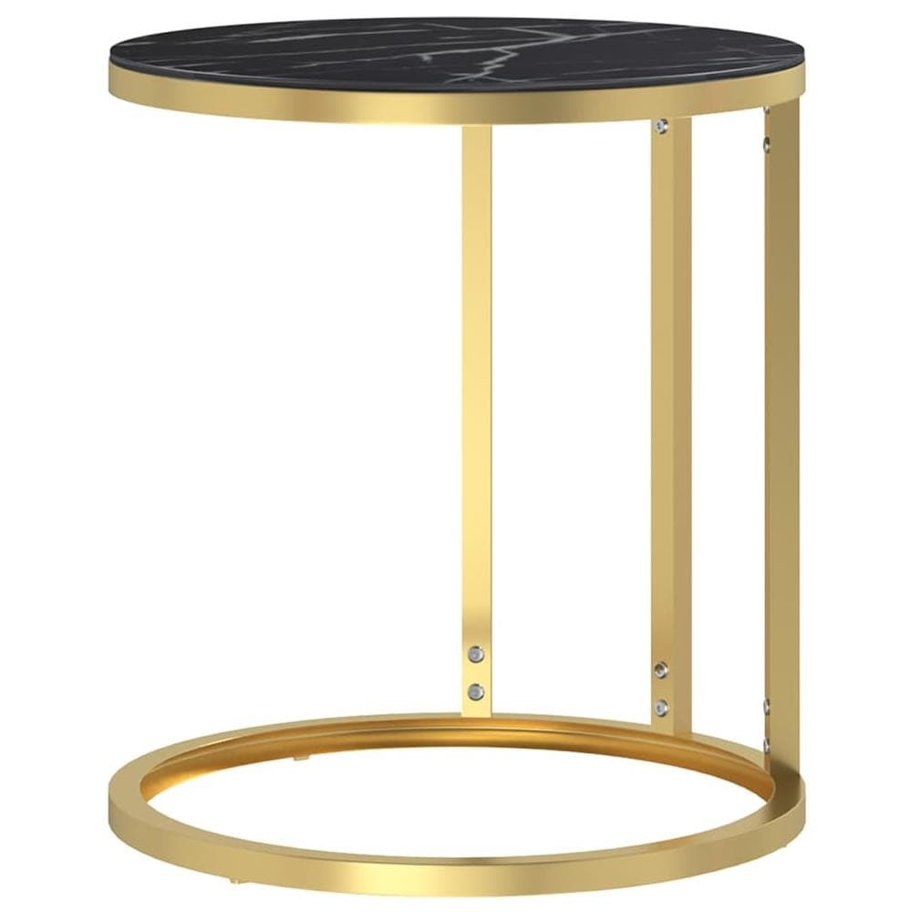 Tavolino Oro E Marmo Nero 45 Cm In Vetro Temperato - Foto 3
