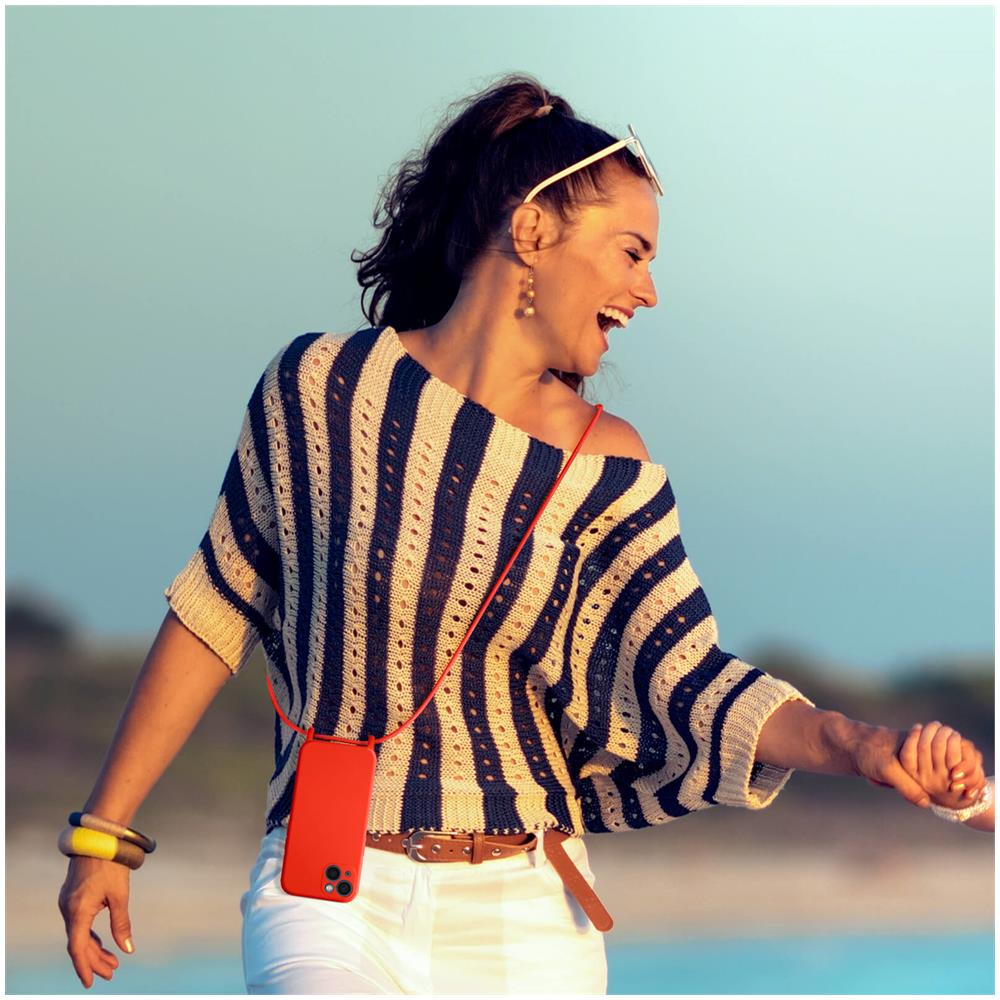 Cover Semirigida Per Iphone 13 Mini Cordino Nylon Intrecciato 80 Cm Rossa - Foto 2