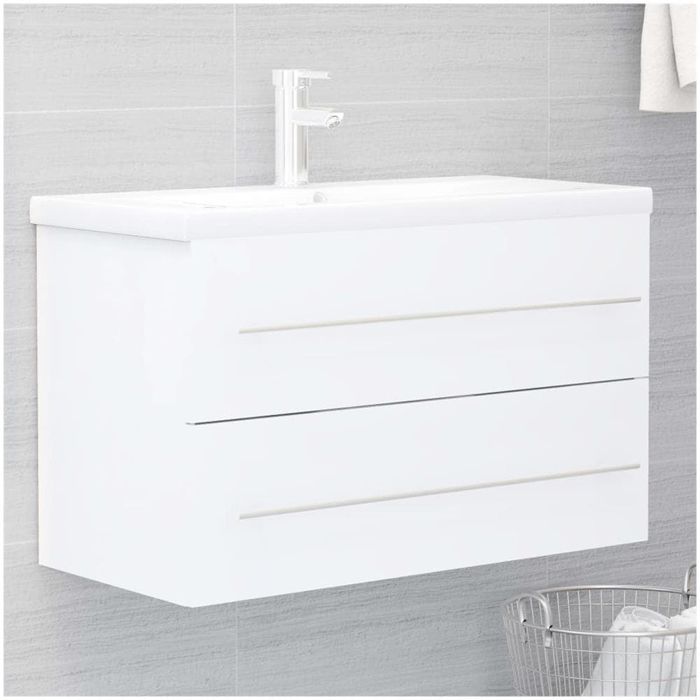 Mobile Da Bagno Con Lavabo Integrato Bianco In Truciolato - Foto 1