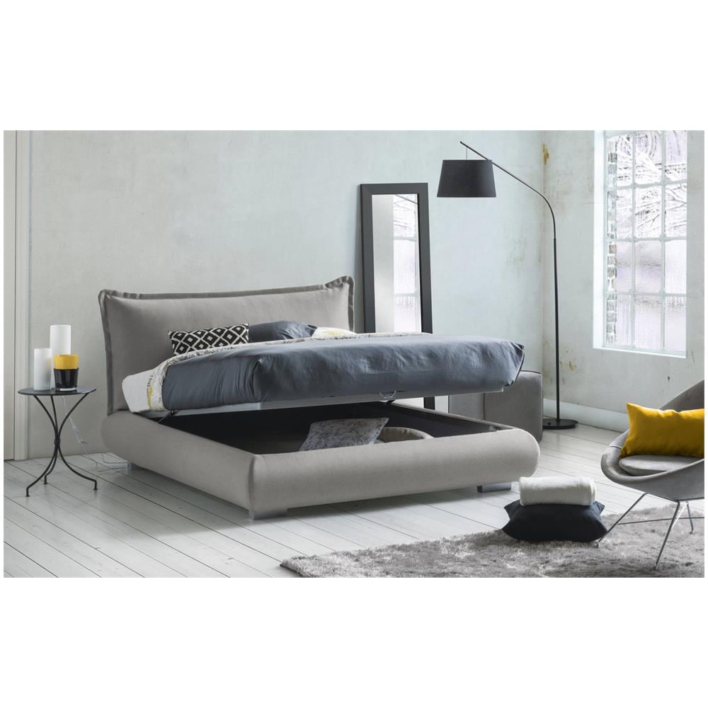 Letto Matrimoniale Ilenia, Letto Contenitore Con Rivestimento E Testata In Tessuto, 100% Made In Italy, Apertura Frontale, Adatto Per Materasso 160x190 Cm, Grigio - Foto 2