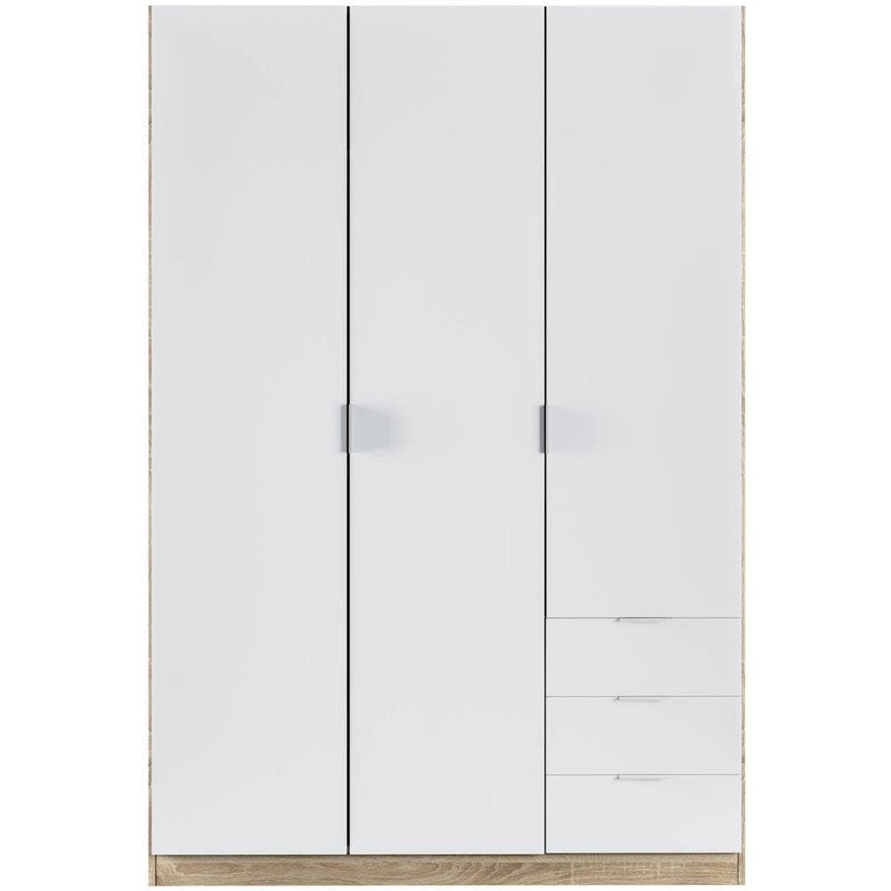 Guardaroba Allentown, Armadio Per Camera Da Letto A 3 Ante E 3 Cassetti, Mobile Con Barra Appendiabiti E 3 Ripiani, 121x52h180 Cm, Bianco E Rovere - Foto 4