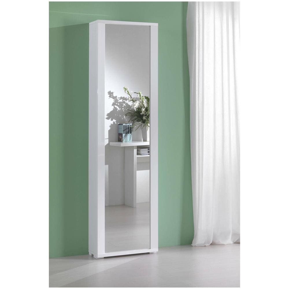 Scarpiera Datura, Mobile Multiuso Da Ingresso Con Anta A Specchio, Armadio Moderno Portascarpe A 7 Ripiani, 100% Made In Italy, 50x32hx182 Cm, Bianco - Foto 1
