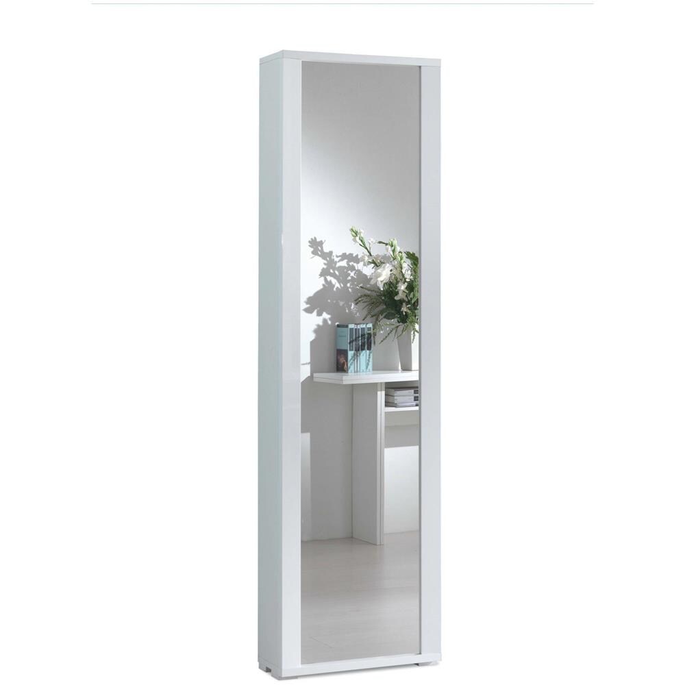 Scarpiera Datura, Mobile Multiuso Da Ingresso Con Anta A Specchio, Armadio Moderno Portascarpe A 7 Ripiani, 100% Made In Italy, 50x32hx182 Cm, Bianco - Foto 2