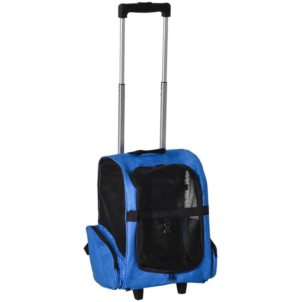 Trasportino Zaino 2 in 1 per Cani e Gatti con Tasche e Maniglia Telescopica, 42x25x55cm, Blu - Foto 1