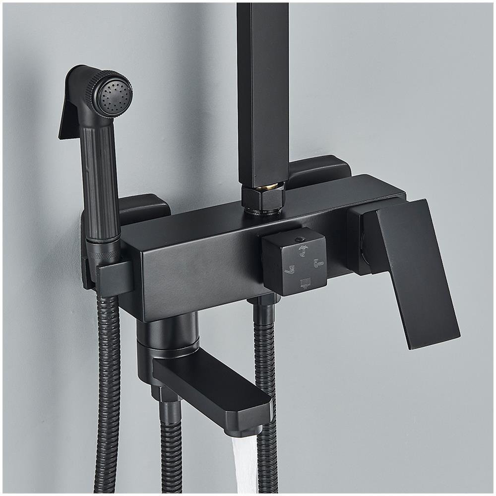 Colonna doccia, Blackswan, tipo M130, modello nero opaco regolabile, con bocca girevole, doccia ad alta pressione e mensola, misura 29 cm - Foto 4