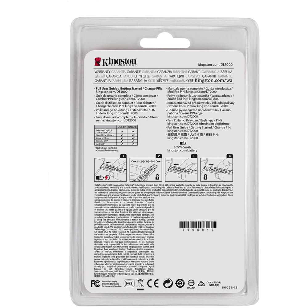 Chiavetta USB con Tastierino 16 GB DataTraveler 2000 Interfaccia USB 3.0 Colore Blu - Foto 8