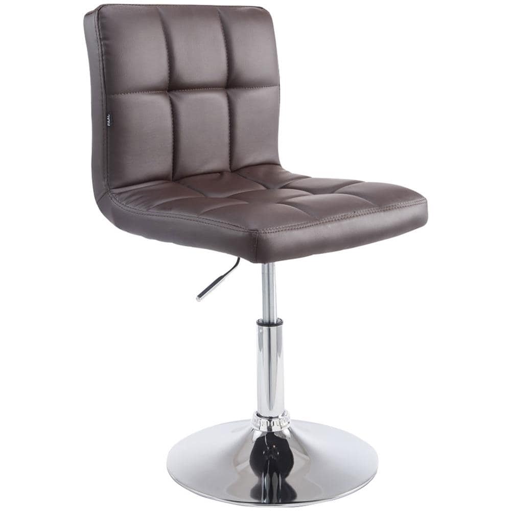 Sedia Lounge Design Palma V2 I Sedia Sgabello Girevole E Imbottita in Similpelle Trapunto I Sgabello Regolabile E Telaio in Metallo Cromato Marrone - Foto 1