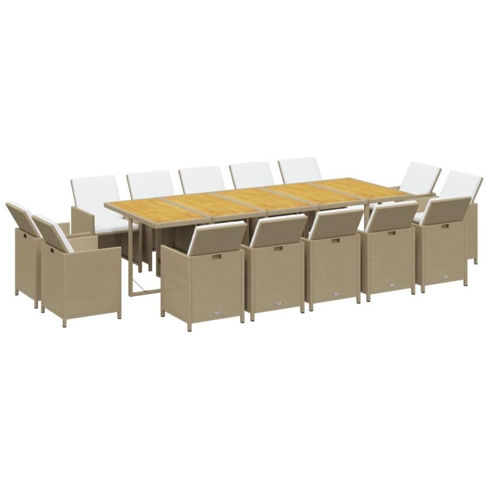 Set Da Pranzo Per Giardino 15pz Con Cuscini In Polyrattan Beige - Foto 2