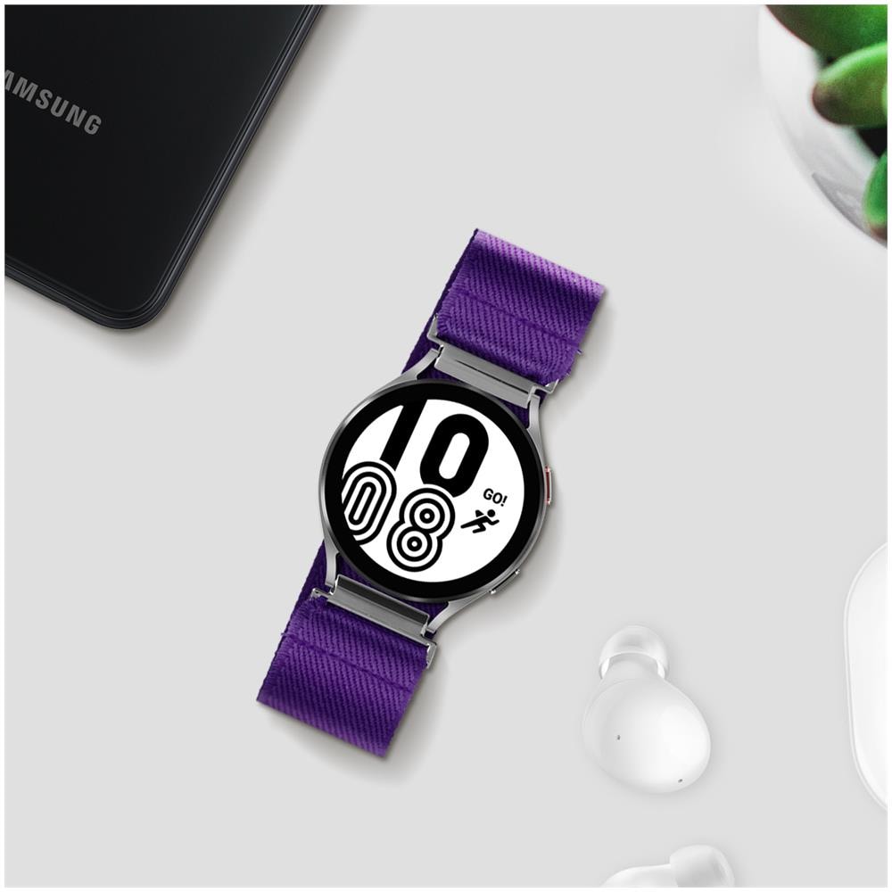 Cinturino Samsung Galaxy Watch 4 Nylon Intessuto Elastico Autoregolabile Viola - Foto 2