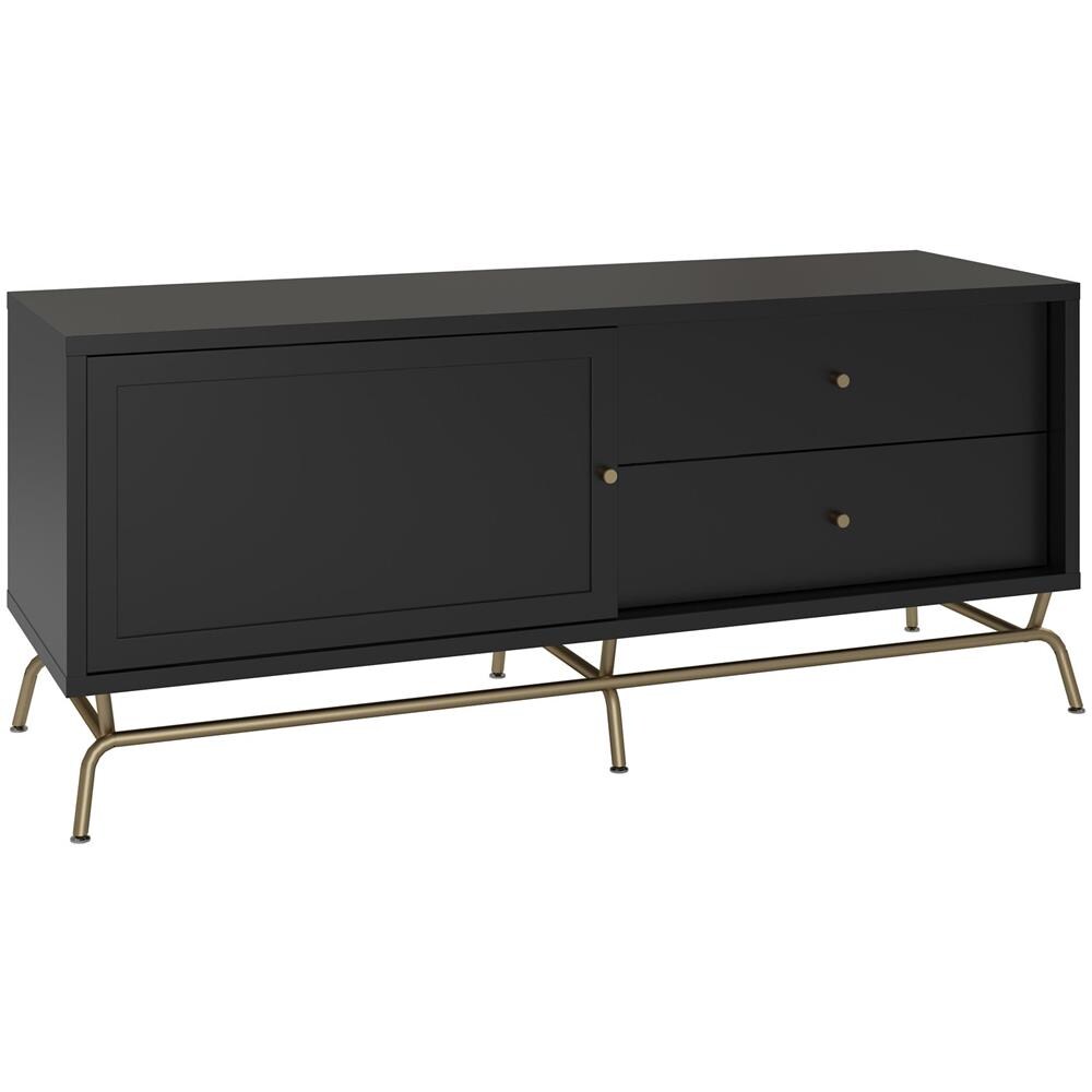 Nova Porta Tv Con 2 Cassetti E 1 Anta In Nobilitato Nero - Foto 2