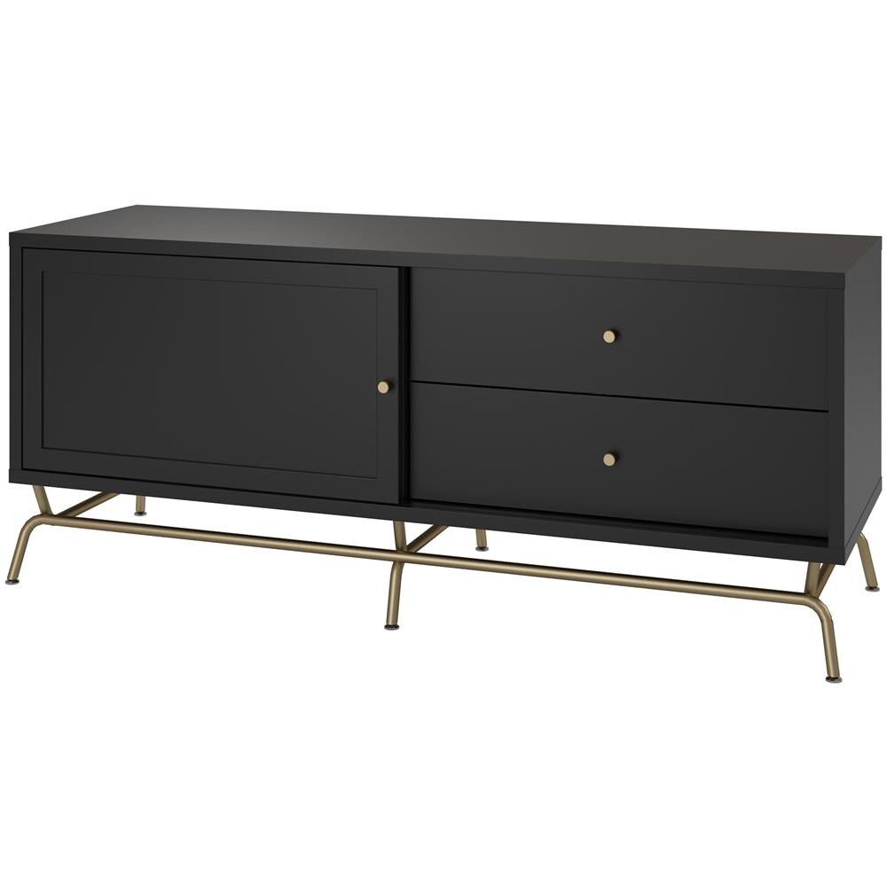 Nova Porta Tv Con 2 Cassetti E 1 Anta In Nobilitato Nero - Foto 1
