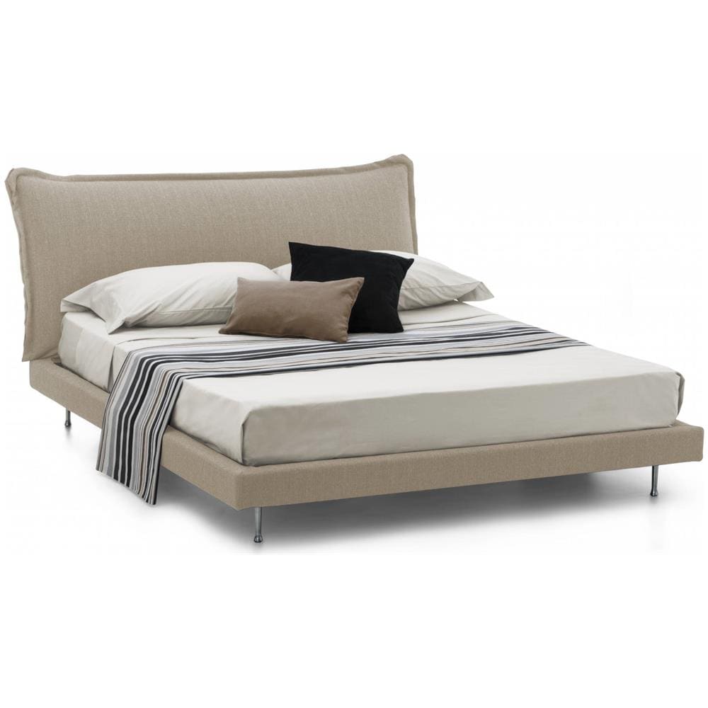 Letto Matrimoniale Anika, Letto Fisso Con Rivestimento E Testata In Tessuto, 100% Made In Italy, Apertura Frontale, Adatto Per Materasso Cm 160x190, Beige - Foto 3