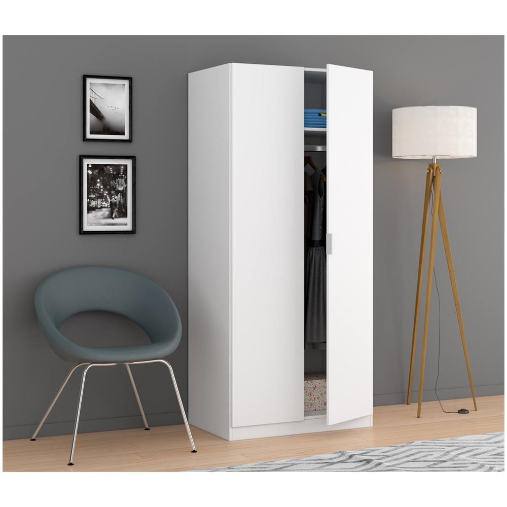 Guardaroba Orange, Armadio Per Camera Da Letto A 2 Ante Battenti, Mobile Per Camera Da Letto Con 1 Ripiano E Barra Appendiabiti, 82x52h180 Cm, Bianco - Foto 1