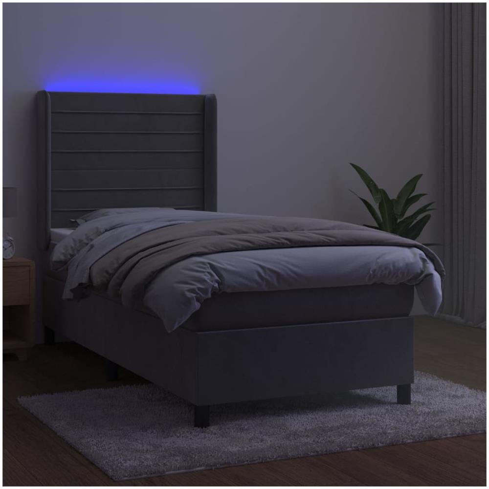 Letto A Molle Materasso E Led Grigio Chiaro 90x200 Cm Velluto - Foto 3