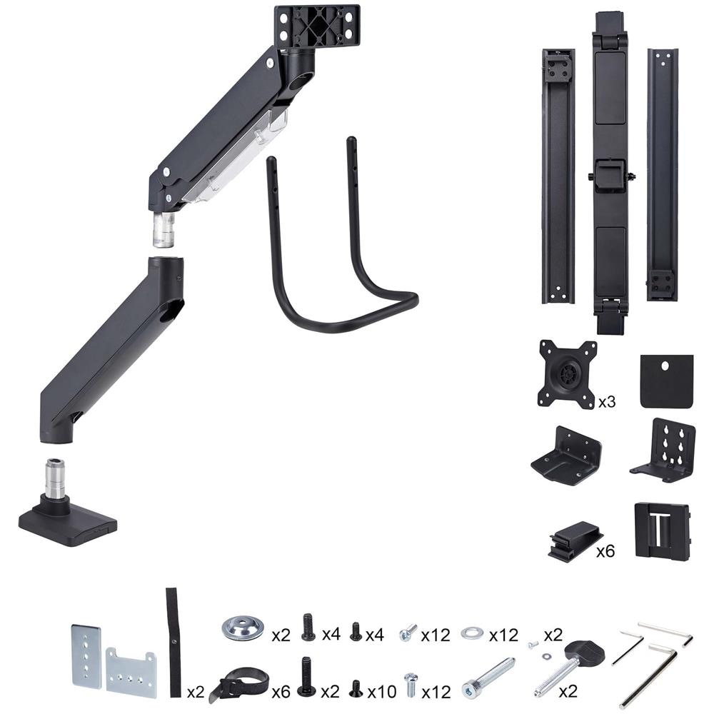 Supporto per 3 monitor da 27" a barra trasversale, VESA 75x75/100x100, regolazioni senza attrezzi, morsetto a C /occhiello, braccio a molla - Foto 11