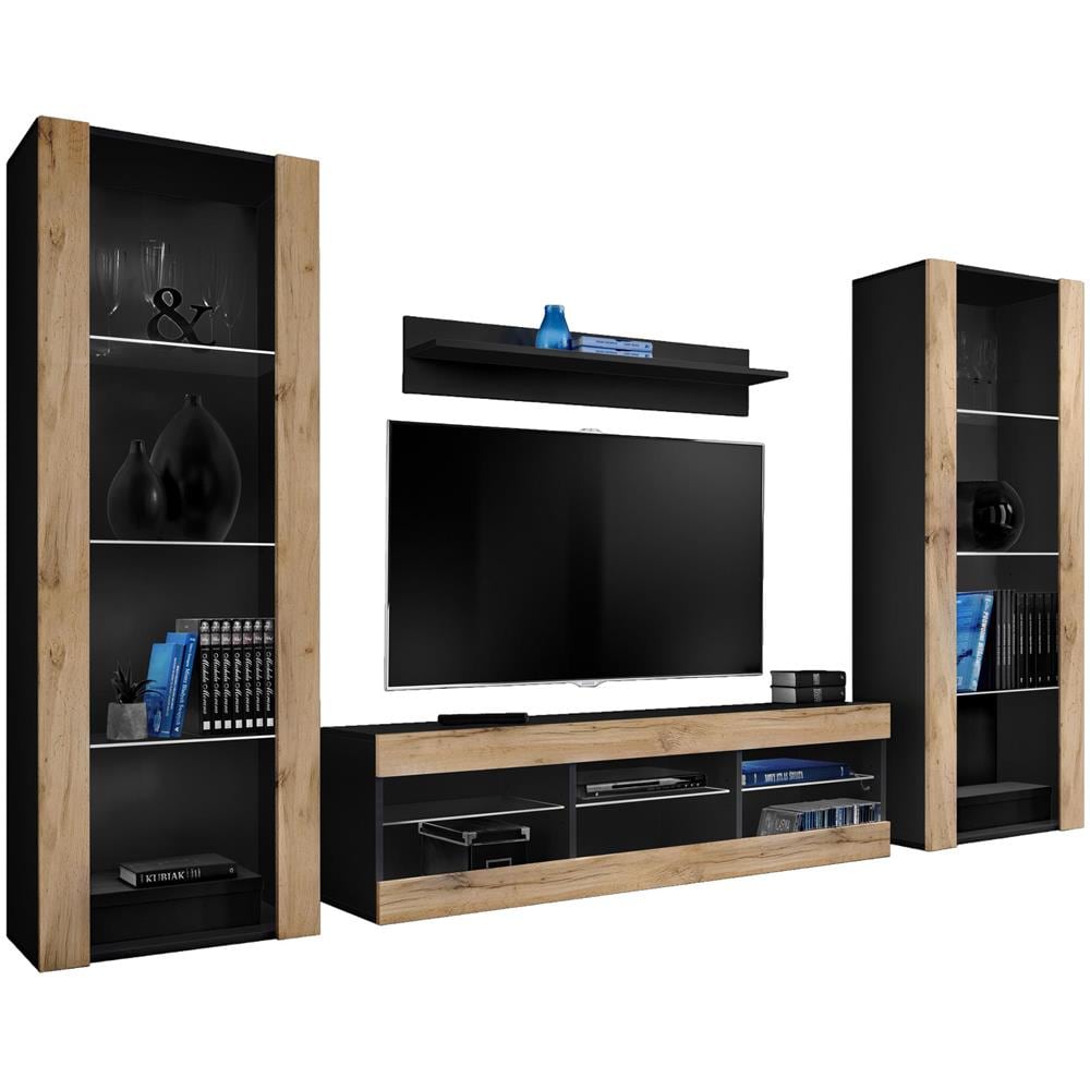 Komodee, Set di mobili porta TV Tivoli Grande RTV, Nero Wotan, Senza LED, Larghezza 250 cm x Altezza 159 cm x Profondità 35 cm, Per soggiorno, Camera da letto - Foto 1