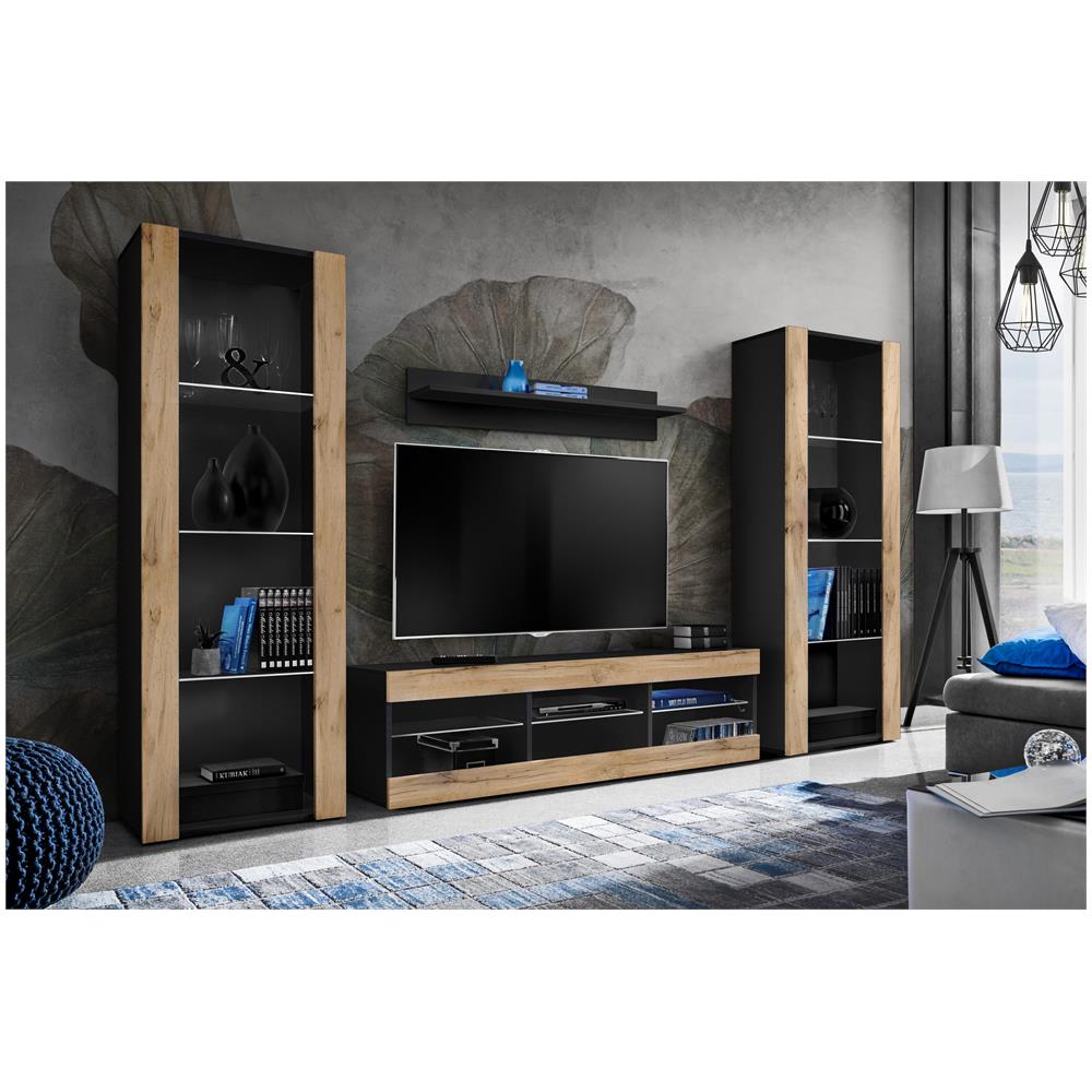 Komodee, Set di mobili porta TV Tivoli Grande RTV, Nero Wotan, Senza LED, Larghezza 250 cm x Altezza 159 cm x Profondità 35 cm, Per soggiorno, Camera da letto - Foto 2